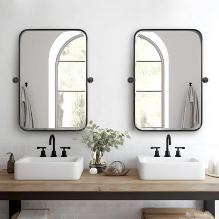 Rectangle Wall Mirrors With Round Corners Size: 32" x 23", Finish: Black