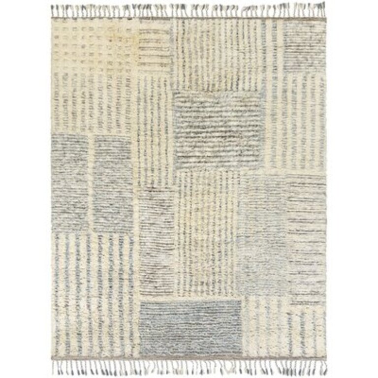 Ro Geometric Hand-Knotted Wool Cream/Gray/Denim Area Rug Rug Size: Rectangle 8'10" x 12'