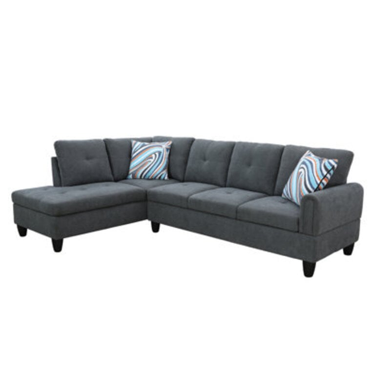 Budwin 97" Wide Modular Corner Sectional Orientation: Left Hand Facing, Body Fabric: Dark Gray Velvet