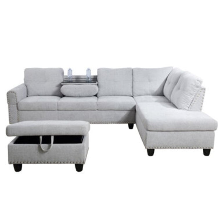 Cailley Upholstered Sectional Body Fabric: Gray/White Linen Blend, Orientation: Right Hand Facing