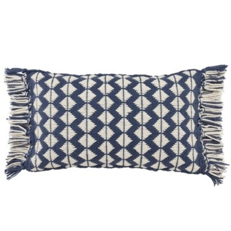 Senda Polyester/Polyester blend Lumbar Rectangular Indoor/Outdoor Pillow Color: Dark Blue/Ivory, Fill Material: Polyester/Polyfill