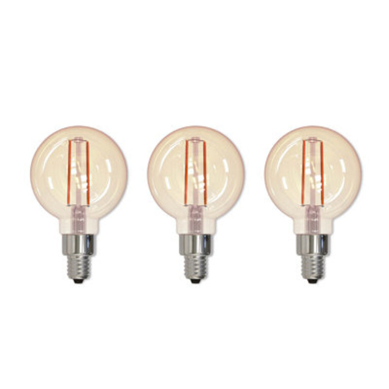 2.5 Watt 25 Watt Equivalent, G16 LED Dimmable Light Bulb, (2200K) E12/Candelabra Base