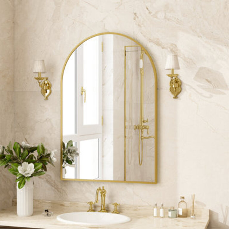 Arch Bathroom Mirror Wall Mirror Hanging Rectangle Mirror  24" X 36", Black Size: 36" x 24", Finish: Gold