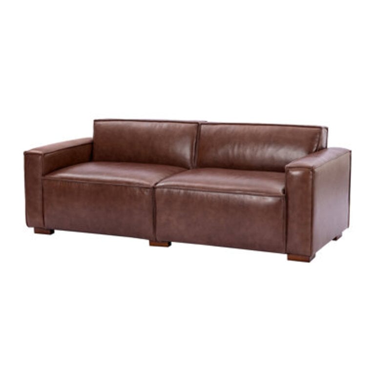 Avreen 78" Genuine Leather Square Arm Modular Sofa Leather Type: Brown Genuine Leather