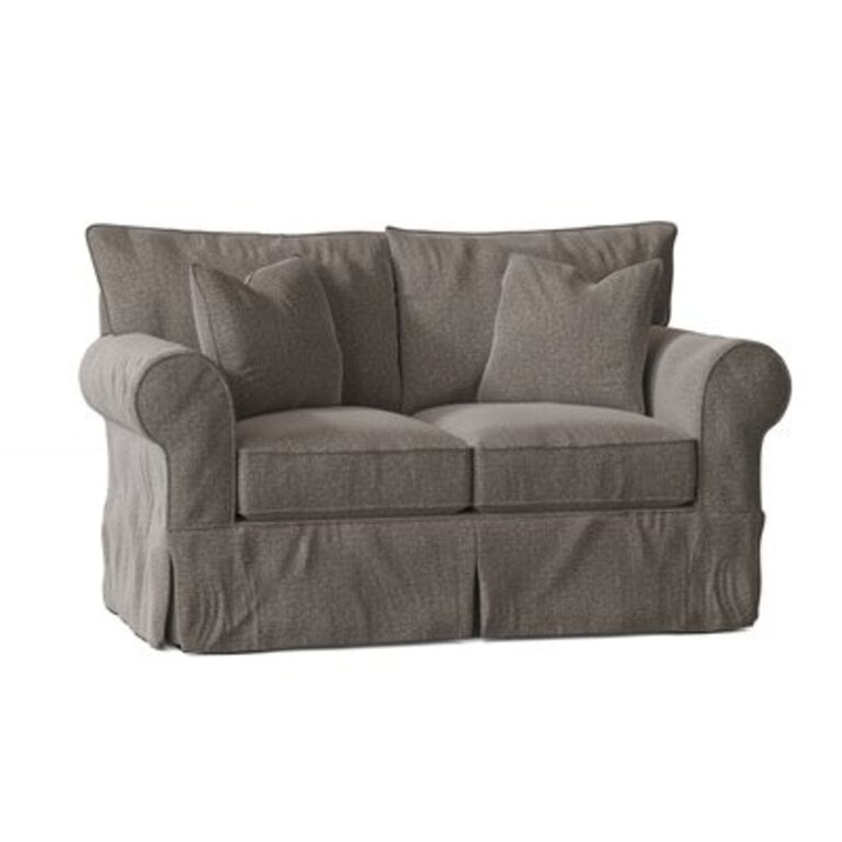 Amari 65" Rolled Arm Slipcovered Loveseat Fabric: Drusky Charcoal Sustain® Basketweave