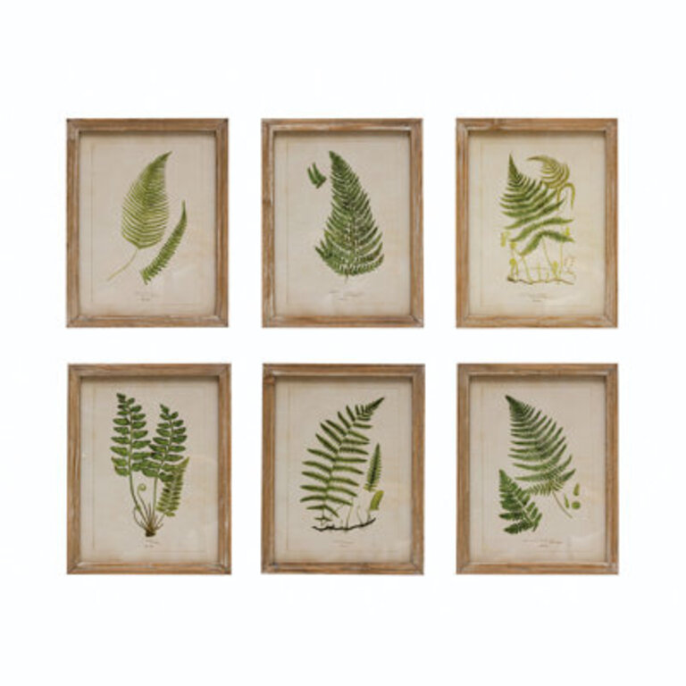 Wood Framed Wall Decor Portrait with Fern Fronds