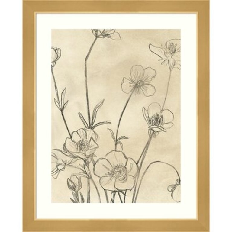 Vintage Wildflowers I by June Erica Vess - Picture Frame Painting Frame Color: Gold, Size: 13" H x 11" W