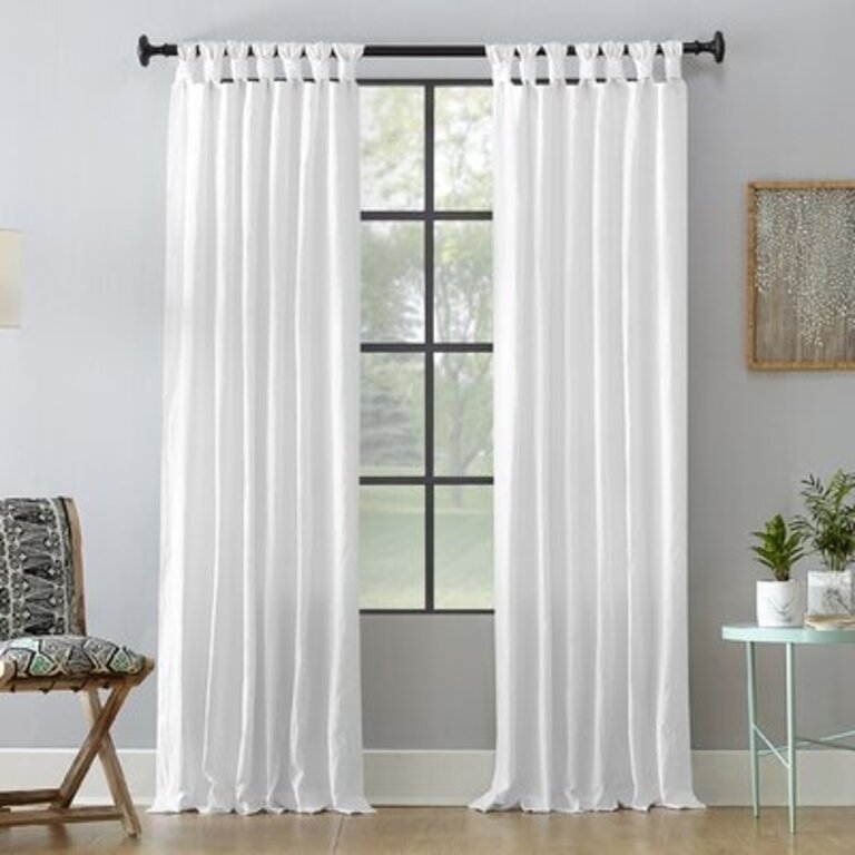 Archaeo Sarro Washed Cotton Semi-Sheer Tab Top Curtain Panel Curtain Color: White, Size per Panel: 52" W x 95" L