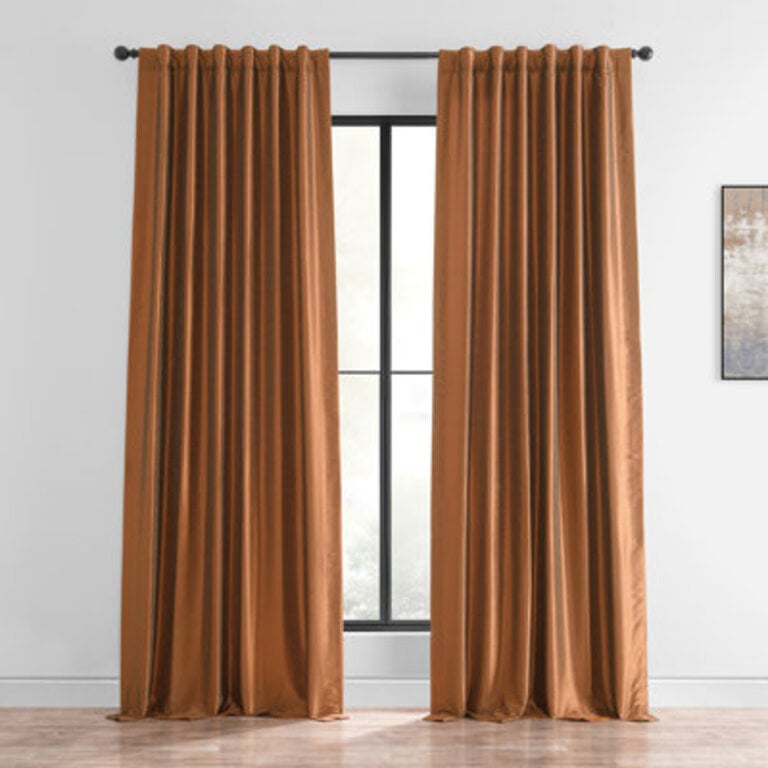 Rayne Faux Silk Room Darkening Curtains for Bedroom, Living Room Large Window Single Panel Curtain Color: Copper Kettle, Size per Panel: 50" W x 96" L