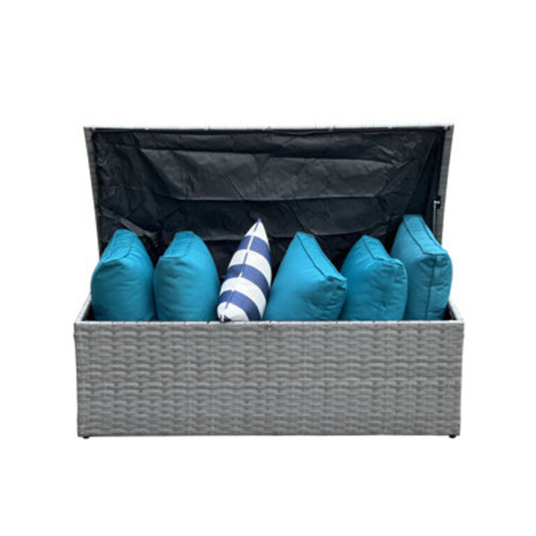 Arlington Wicker 6 - Person Seating Group with Cushions & 2 Storages Color: Gray/Harbor Blue Cushion