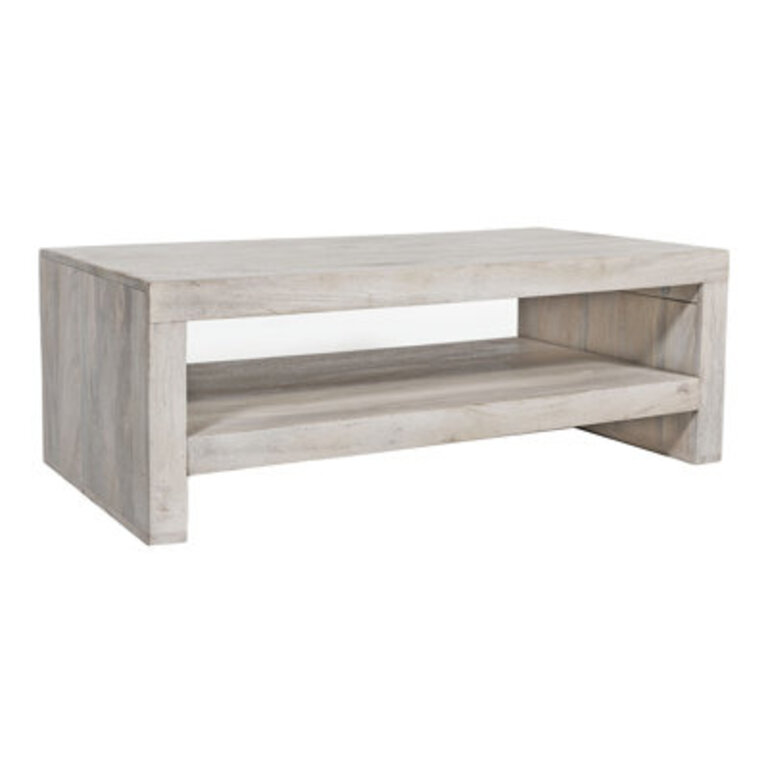 White Sand Mango Wood Coffee Table With Shelf