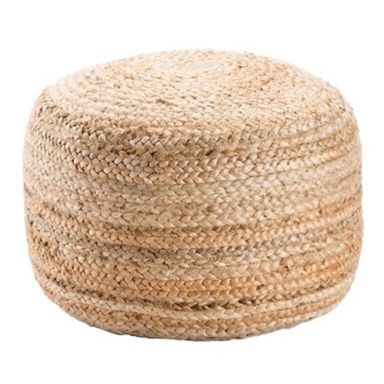 Teele 18" Wide Round Pouf Ottoman Body Fabric: Beige Jute