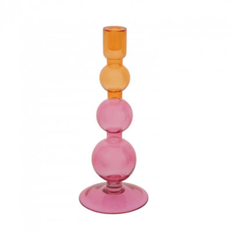 Geri Recycled Glass Candle Holder Color: Pink/Orange, Size: 14" H x 5.15" W x 5.15" D