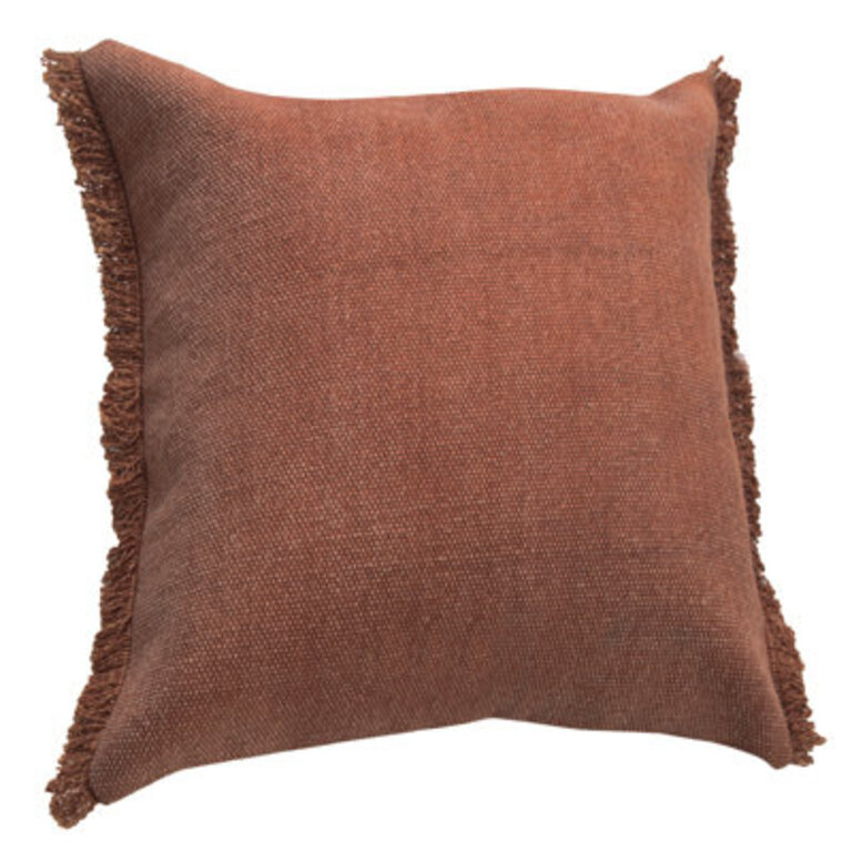 Stonewash Throw Pillow With Fringe Color: Adobe Clay