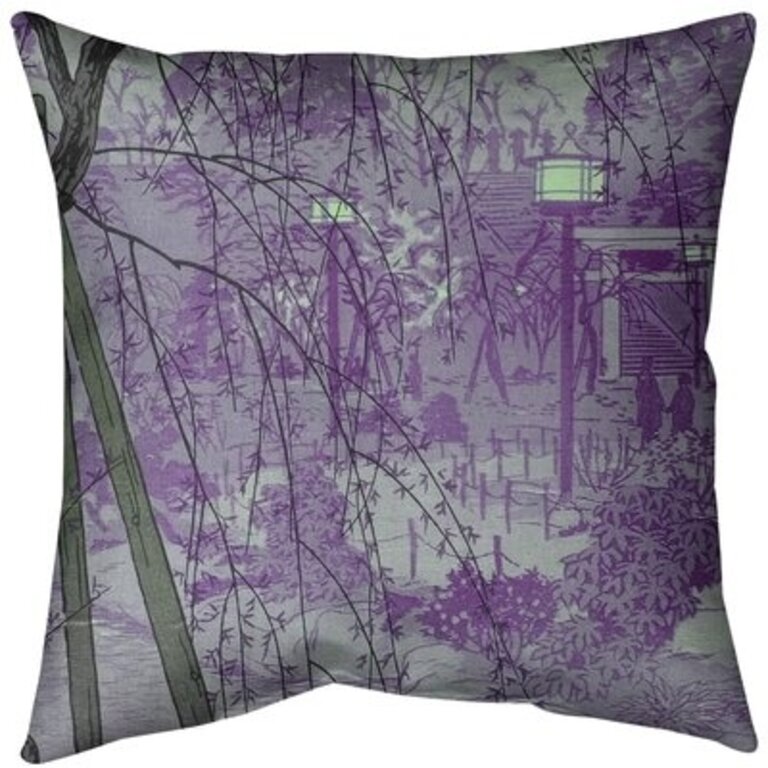 Misty Evening at Shinobazu Pond Throw Pillow Size: 16" x 16", Fill Material: Poly Fill, Color: Purple