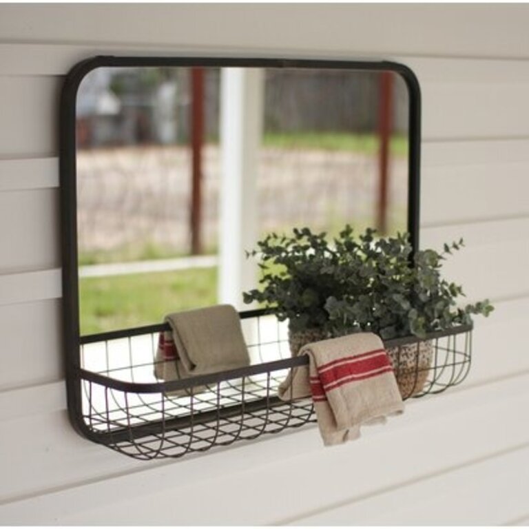 Dizzie Wire Basket Shelf Accent Mirror