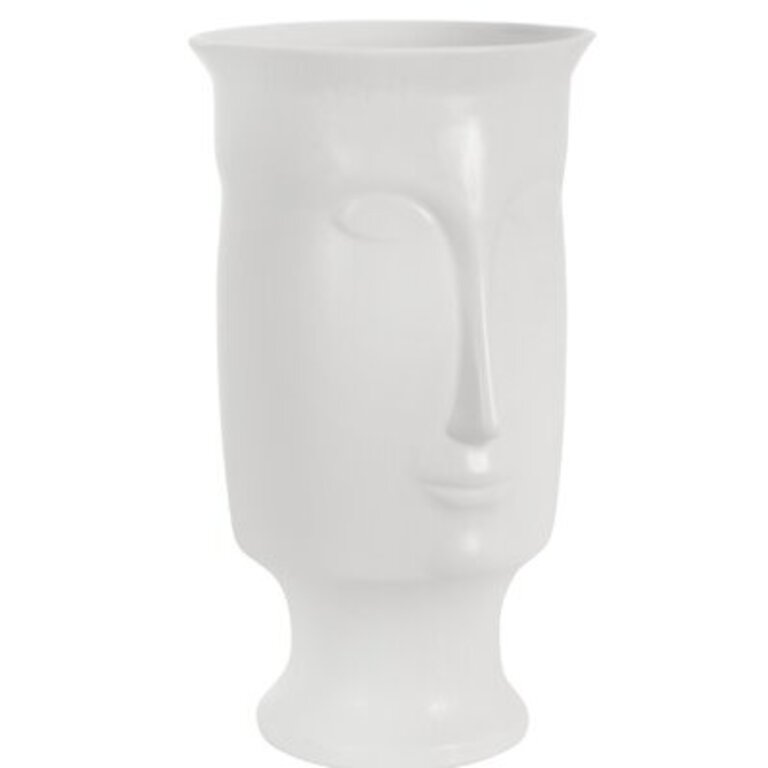 Ceramic Face Watertight Vase with Base for Table Top Display in Living Room, Dining Room, Bedroom, or Office Color: White, Size: 11" H x 6" W x 6.5" D