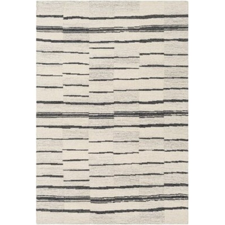 Rune Striped Handmade Tufted Wool Area Rug in Beige/Charcoal Rug Size: Rectangle 12' x 15'