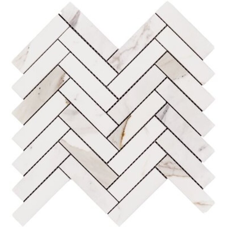 Calacatta Gold 1" X 4" Herringbone Polished Marble Mosaic Wall Tile