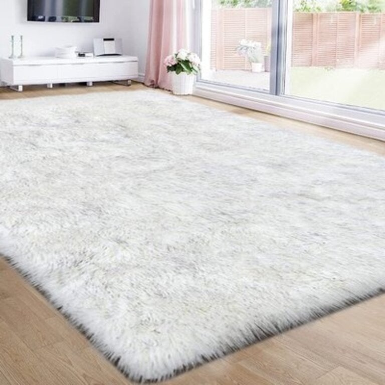 Keiland Faux Sheepskin Shag Rug, American Homes Collection Sheepskin Rug, Faux Fur Rug, Area Rug, Living Room Rugs Suit For Bedroom Frosted Tips Grey; White Rug Size: Rectangle 8' x 10'