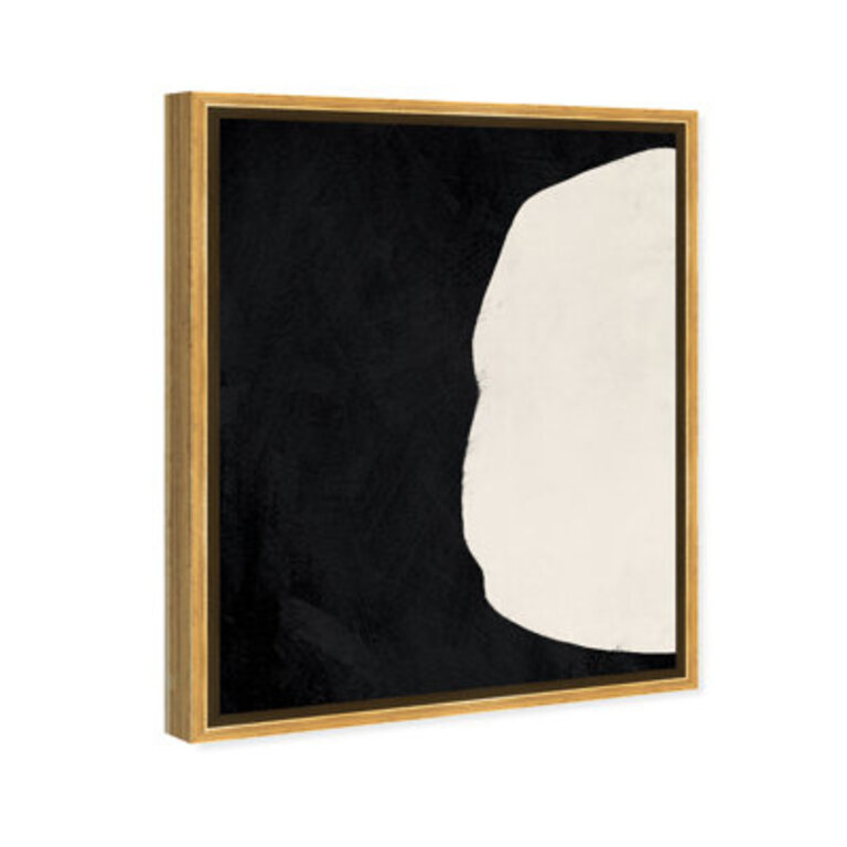 Modern White Circle On Black Background Contemporary Framed Canvas Art Print For Living Room Size: 20" H x 16" W, Format: Gold Framed