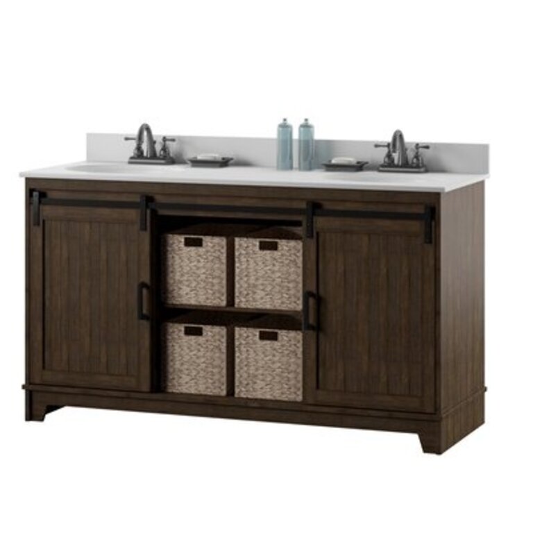 Braylen 60" Double Bathroom Vanity Set Base Finish: Saw Cut Espresso