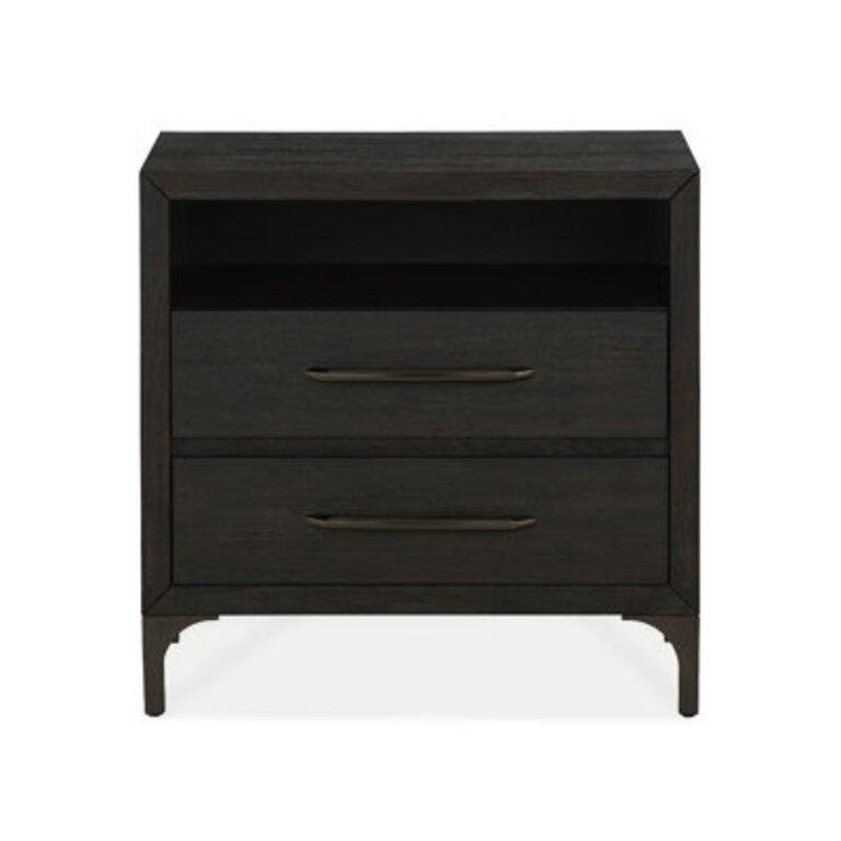 Monica Two-Drawer Metal Leg Nightstand In Vintage Coffee