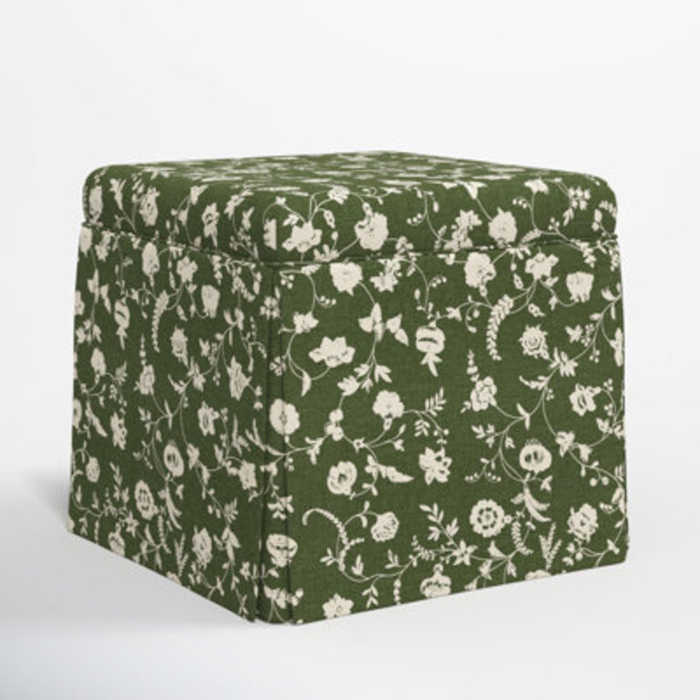 Jebb 20" Wide Square Storage Ottoman Body Fabric: Robina Floral Olive