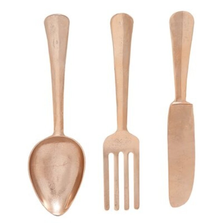 3 Pieces Aluminum Knife, Spoon and Fork Utensils Wall Decor Finish: Rose Gold, Size: 23" H x 13" W x 2" D