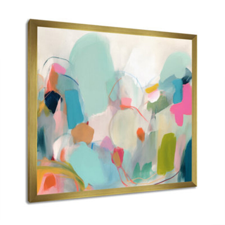 Pink Blue Minimalims Fludity III Framed On Canvas Print Format: Gold Floater Framed, Size: 36" H x 36" W x 1.5" D