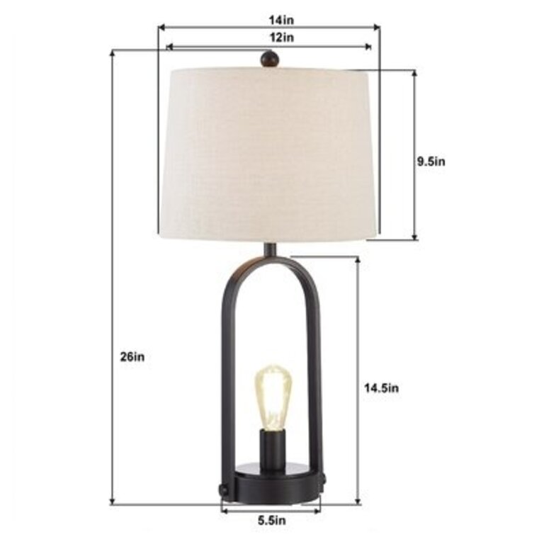 Kropp 26'' Black Table Lamp Set with Outlet