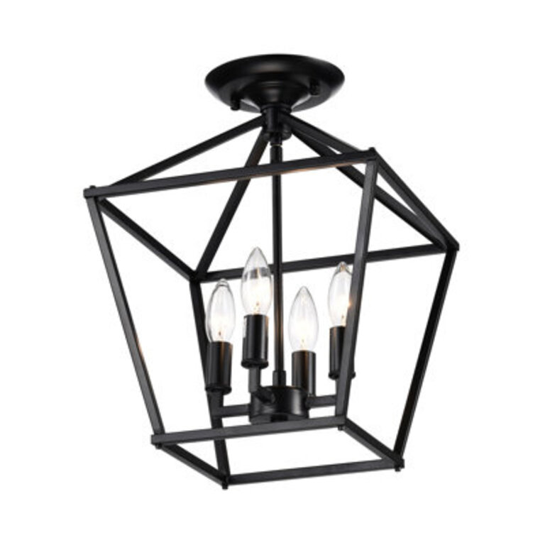 Drexil 4 -Light 12" Semi Flush Mount Fixture Finish: Matte Black