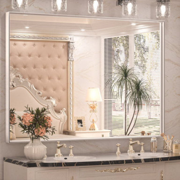 Stemn Bathroom Vanity Mirror Decorative Wall Mirror Accent Mirror Size: 48" x 36", Finish: Silver