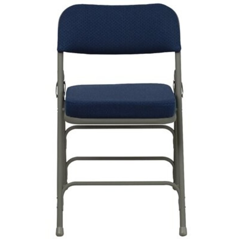 Oliverson Curved Triple Braced & Hinged Fabric Upholstered Metal Folding Chair Color: Navy, Size: 30" H x 18.5" W x 19" D