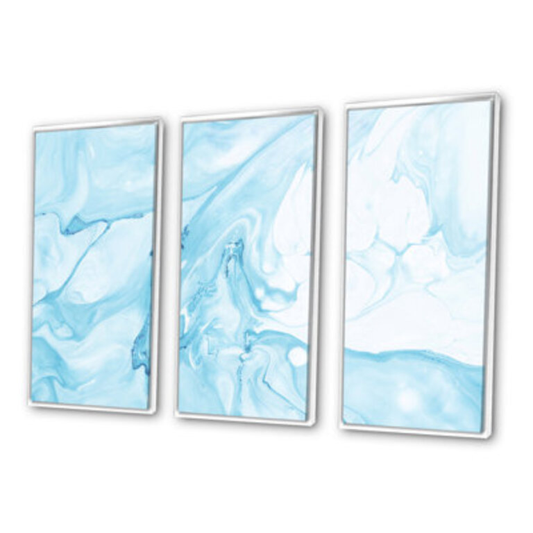 Liquid Art In Light Blue And Turquoise I - Modern Framed Canvas Wall Art S Format: White, Size: 28" H x 36" W x 1" D