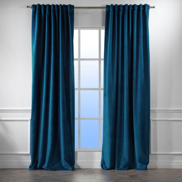 Extra Long and Extra Wide Solid Luxury Matte Velvet Single Curtain Panel Curtain Color: 43 Prussian, Size per Panel: 52" W x 95" L