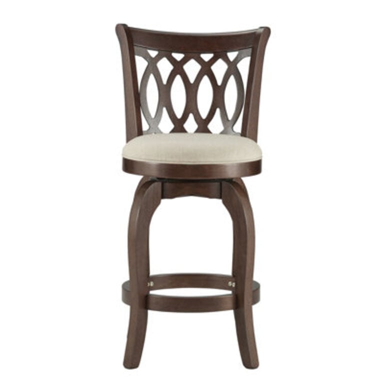 Alyn Swivel Seat Height: Counter Stool (24" Seat Height), Frame Color: Cherry, Upholstery: Beige