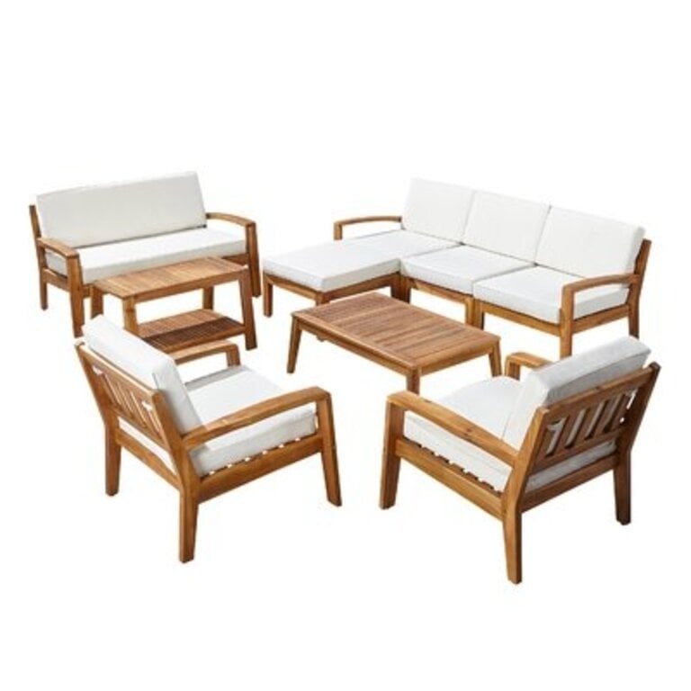 Rumph 7Piece Sectional Seating Group with Cushions Frame Color / Cushion Color: Teak Frame / Beige Cushion