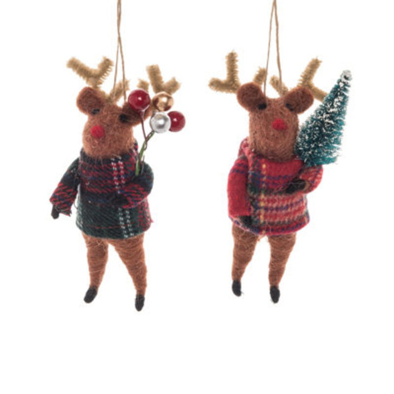 2 Piece Plaid Reindeer Hanging Figurine Ornament Set