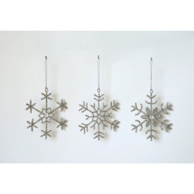 Glass Bead and Jewel Snowflake Holiday Shaped Ornament