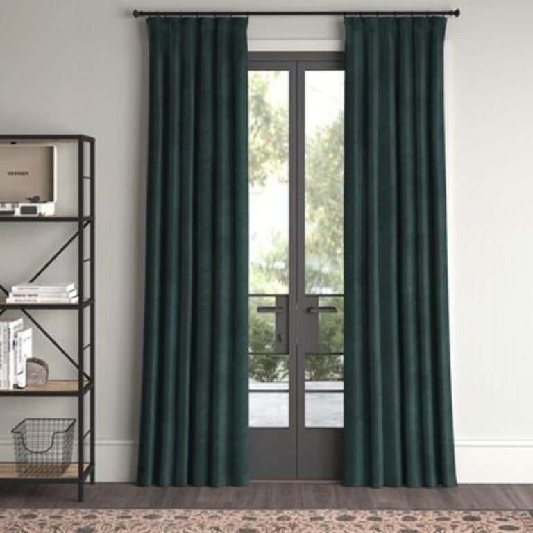 Niemeyer Velvet Solid Max Blackout Thermal Rod Pocket Single Curtain Panel Curtain Color: Spirit Green, Size per Panel: 50" W x 108" L