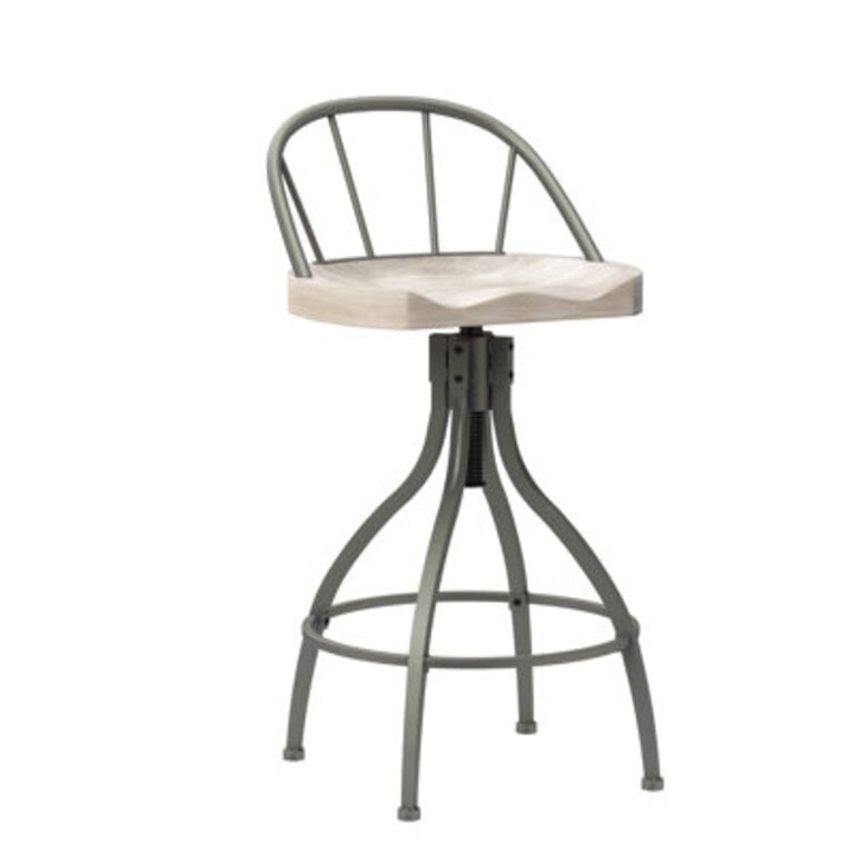 Worland Metal Adjustable Height Swivel Stool With Back, Pewter Metal With Gray Finished Wood Upholstery Color: Gray