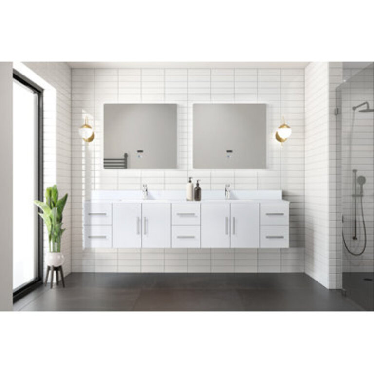 Geneva 84" Wall-Mounted Double Bathroom Vanity Set Base Finish: Glossy White