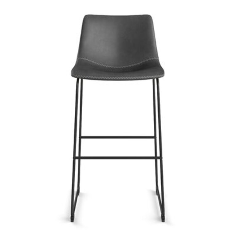 Nia Bar & Counter Stool Seat Height: Bar Stool (29" Seat Height), Color/Pattern: Gray Faux Leather, Frame Color: Black