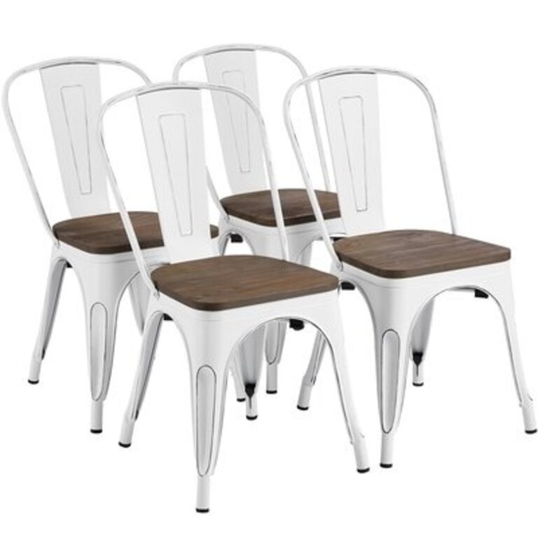 Linda Slat Back Stacking Side Chair Color: White/Brown