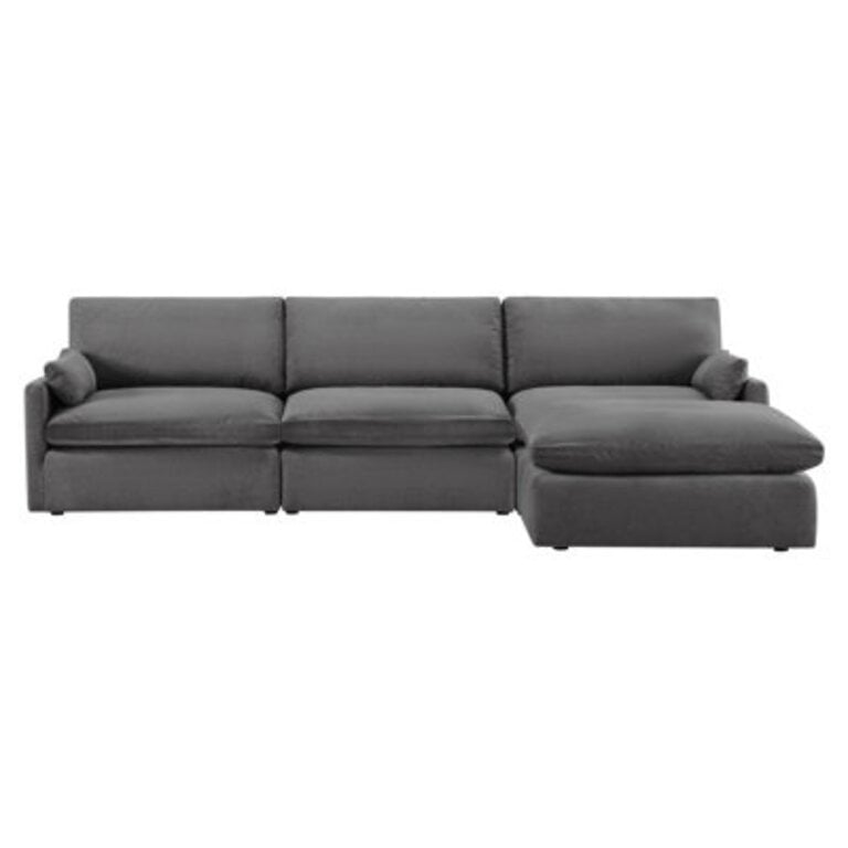 Idana 130.7" Modular Upholstered Cloud Sectional Fabric: Dark Gray Velvet