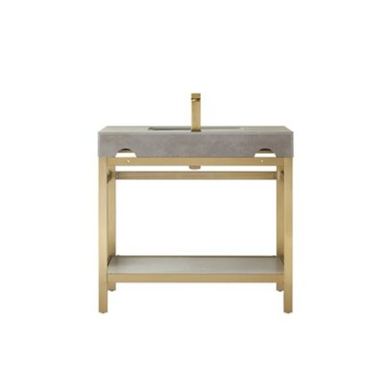 Funes 36" Single Bathroom Vanity Set Base Finish: Brushed Gold, Top Finish: Limestone Slab Stone, Hardware Finish: Brushed Gold