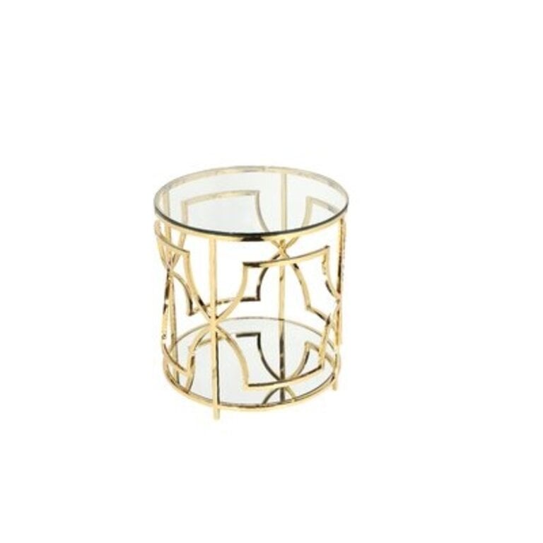 Bhumi Round Side Table - 24" H x 22" W x 22" D Table Base Color: Gold