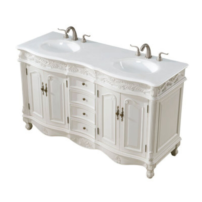 Sorellina 60" Double Bathroom Vanity Set Base Finish Antique White