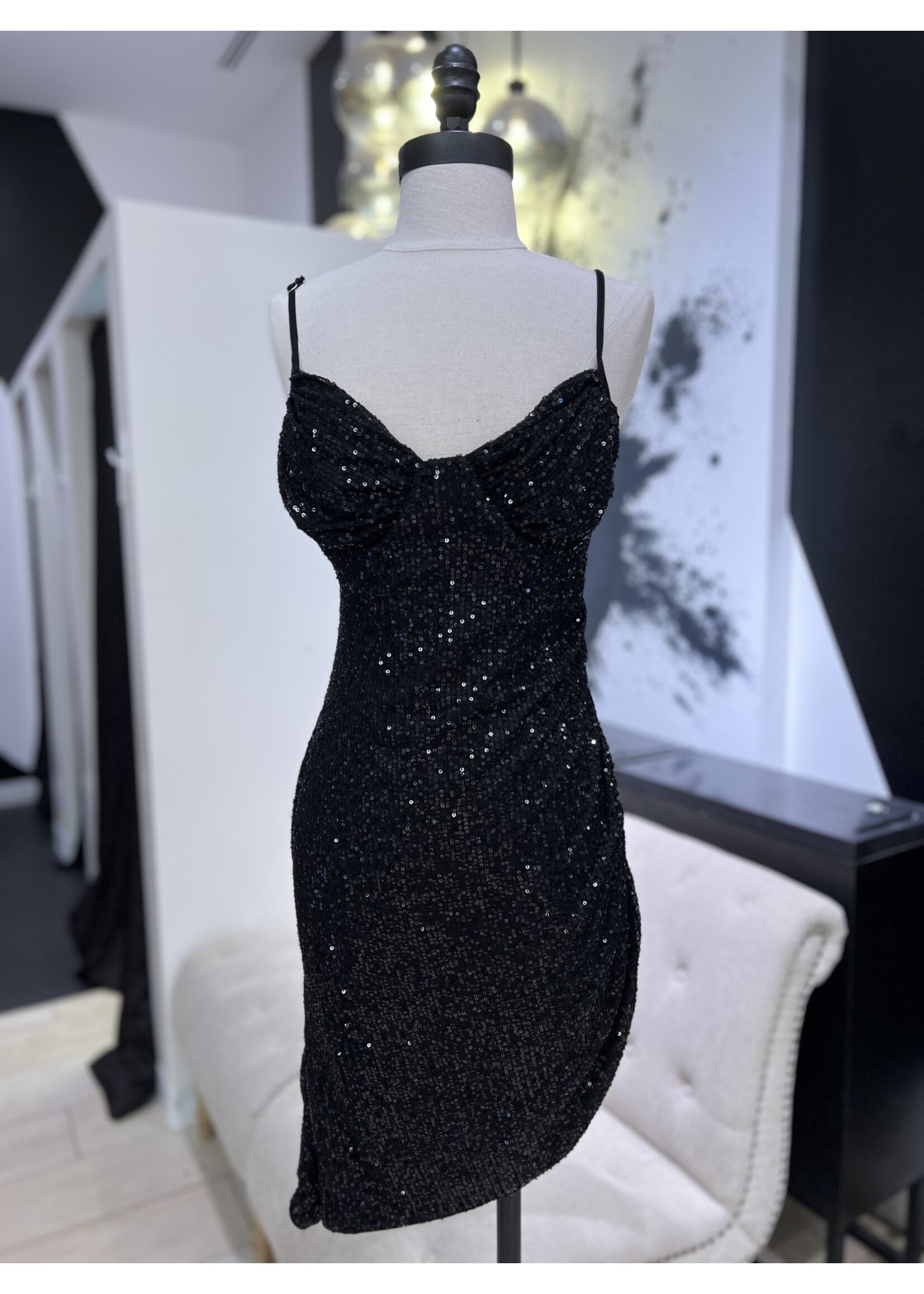 LEXISSBOUTIQUE ASYMMETRICAL SEQUIN MIDI DRESS